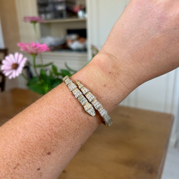 Gold Snake Coil Bracelet with CZ One Size Gently Pre-Loved MSRP $225 - Picture 4 of 5